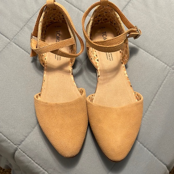 Toms Womens Julie Tan Suede D'Orsays Ankle Strap Pointed Toe Flats Shoes Used - Picture 1 of 10